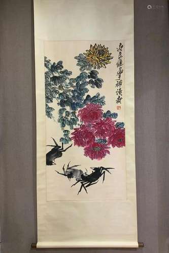 An Exquisite Chinese Ink Painting Hanging Scroll By Qi Liang...