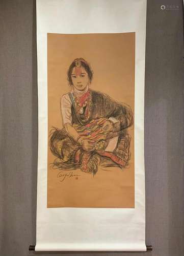 An Exquisite Chinese Ink Painting Hanging Scroll By Cai Yush...