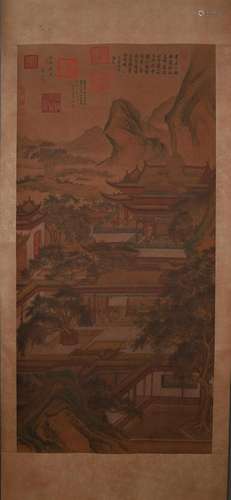 A Fine Landscape& Attic Silk Scroll Painting By Yuan Jia...