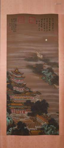 A Fine Landscape& Attic Silk Scroll Painting By Tang Yin