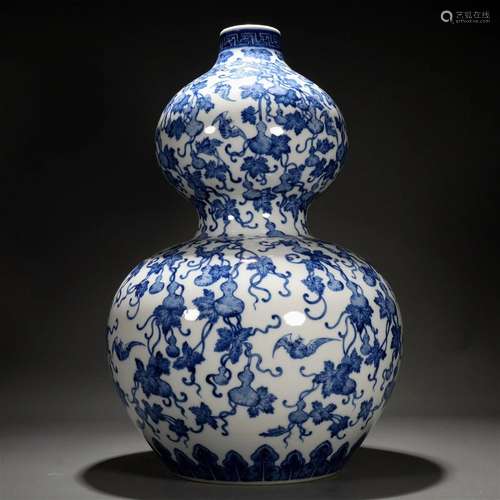 A Blue And White 'Scrolling Gourd& Bat' Gourd-Fo...