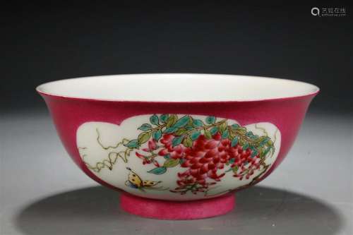 An Elaborate Famille-Rose Ruby-Glazed 'Butterfly& Fl...