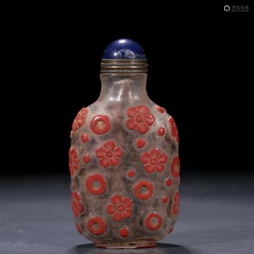 A Red Overlay White Glass 'Flower' Sunff Bottle