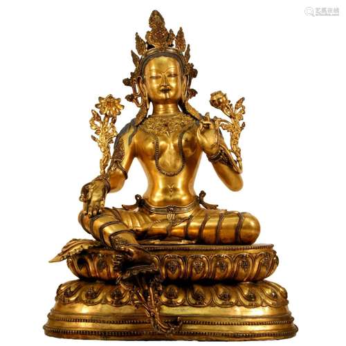 Silver Figure of Gilt Green Tara