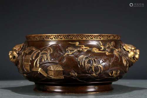 A Magnificent Gilt-Bronze 'Landscape' Lion-Handled C...