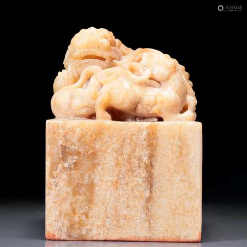 A Superb White Jade 'Lion' Seal With Poem Inscriptio...