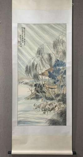 An Exquisite Chinese Ink Painting Hanging Scroll By Hu Yefo