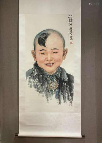 An Exquisite Chinese Ink Painting Hanging Scroll By Liang Ya...