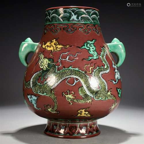 An Exquisite Biscuit-Enameled 'Dragon' Zun