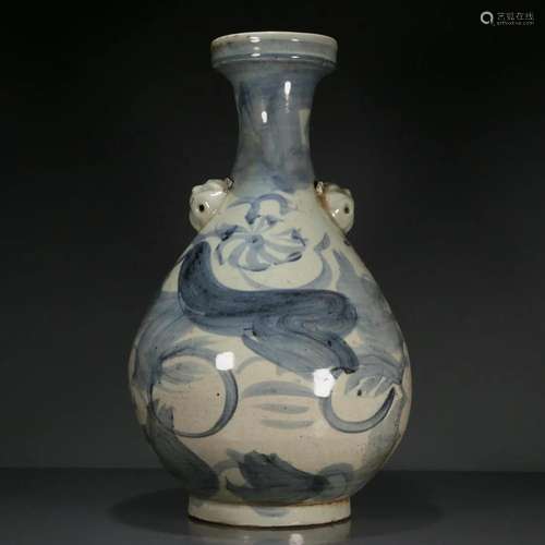 A Brilliant Blue And White 'Flower' Lion-Handled Vas...