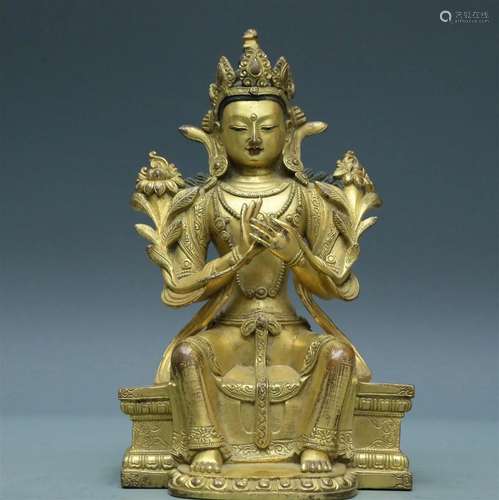 An Archaic Gilt-Bronze Figure Of Green Tara