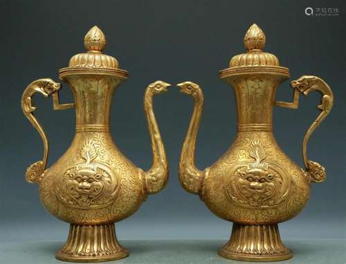 A Superb Pair Of Gilt-Bronze 'Auspicious Beast' Ewer...