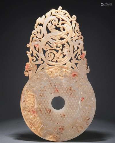 A Superb White Jade 'Dragon' Bi-Disc