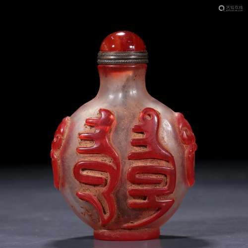 A Red Overlay White Glass Sunff Bottle