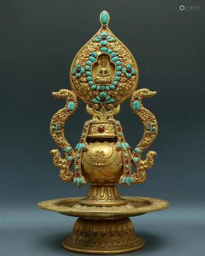 A Fabulous Gilt-Bronze Gem-Inlaid 'Amitayus' Jar