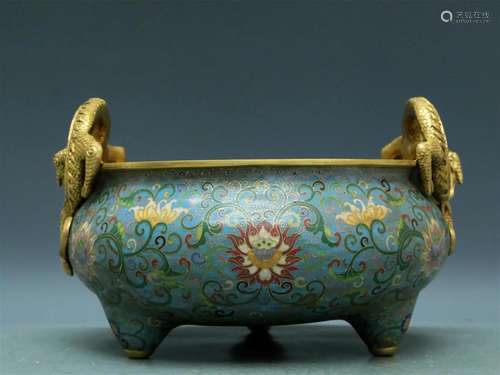 A Brilliant Cloisonne 'Scrolling Lotus' Dragon-Handl...