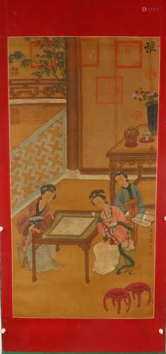 A Gorgeous Character Silk Scroll Painting By TangYin Made