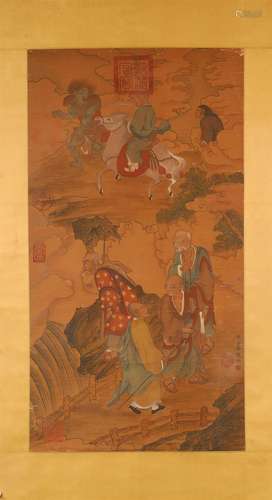 A Delicate Character& Story Silk Scroll Painting By WuDa...