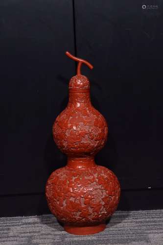 Carved lacquerware many children blessed bottle gourd "...
