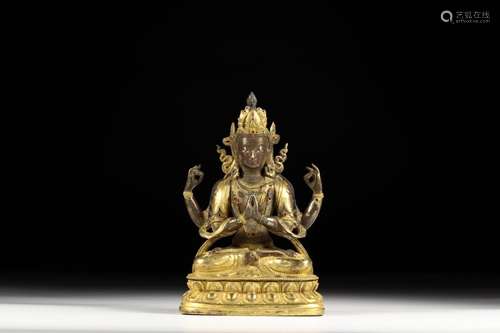 , copper four arm guanyin caveSize: 10.6 x6.9 x17.5 cm and w...