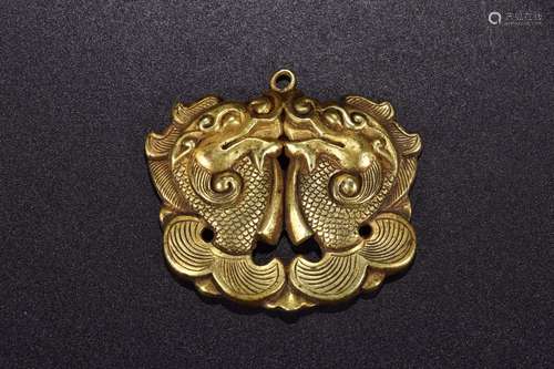 Copper and gold aojiang fish pendantSize: length 5 cm wide a...