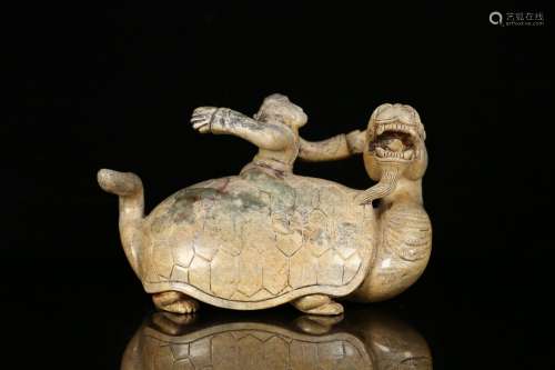 Ancient jade dragon turtle carry people furnishing articles,...