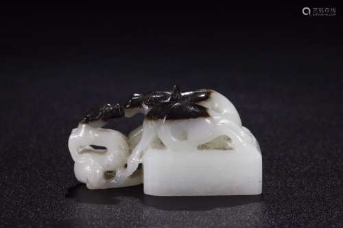 : hetian jade double longnu sifang printing black and whiteL...