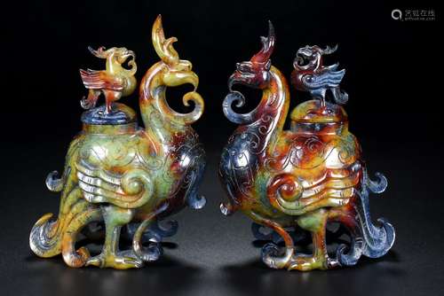 , rare hetian jade chicken bottles of a coupleSize, 10 6.5 h...