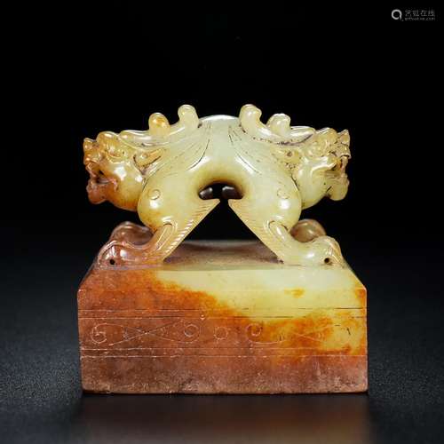 , rare hetian jade ssangyong XiYinSize and length of 6.3 5.7...