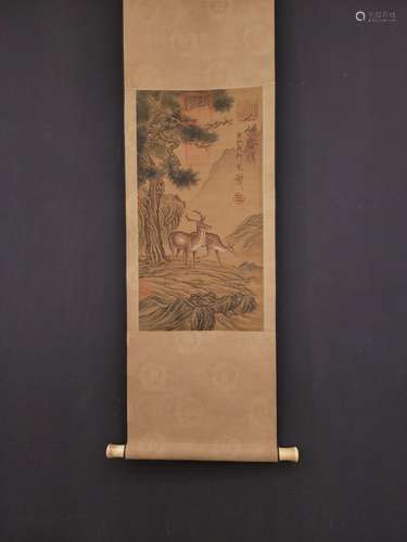 Six and smooth silk scroll painting heartSize, x65 33.7 cm