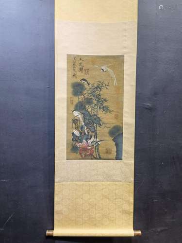 , silk scroll poetic figureSize, 34.7 X63.5