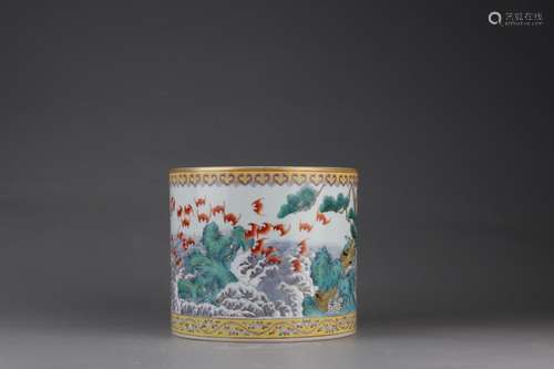 Life of brush pot, enamel paintSize, belly size 21 cm high 1...