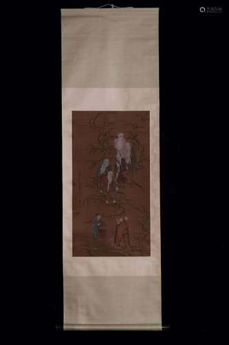 , "Ding Yunpeng" figure silk scroll vertical shaft...