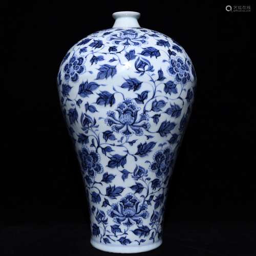 Blue and white flowers 43.5 x27 grain mei bottle