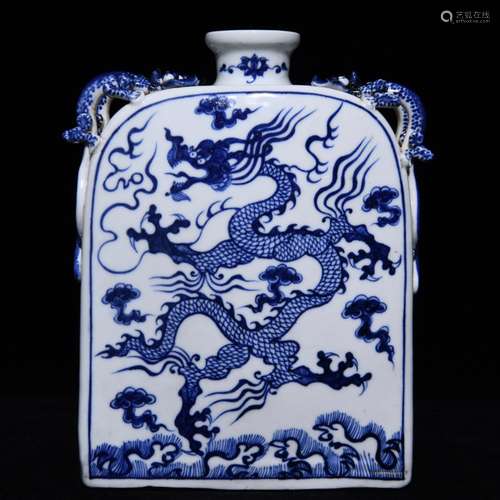 Blue and white dragon flat bottles of 23 x18