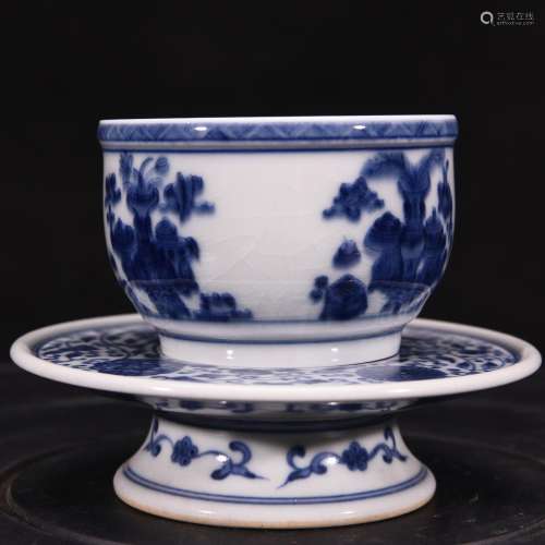 Day millet Chai Zao blue cup tie up branch lotus antique gra...