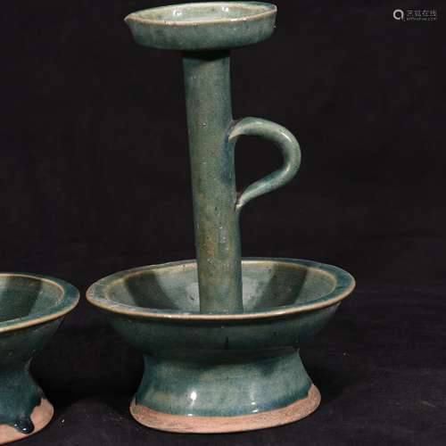 Big green glaze oil lamp 24-15.9 cm high