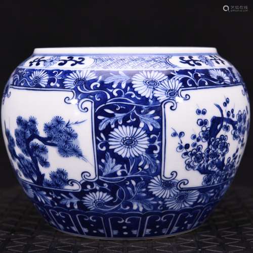 Blue and white brocade round flowers open window flower grai...