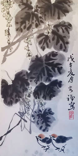 李苦禅 花鸟 纸本镜片