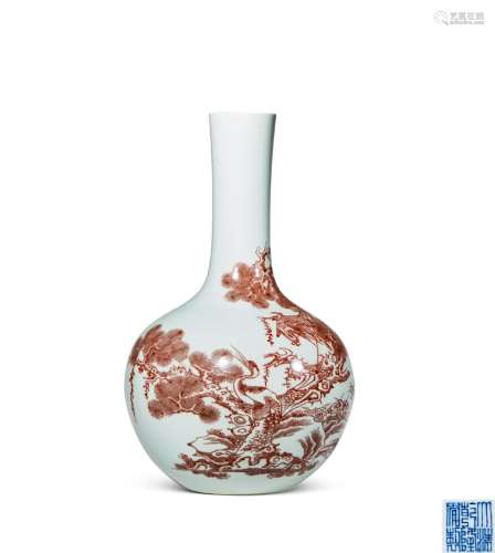 18世纪丨釉里红松鹤延年纹天球瓶