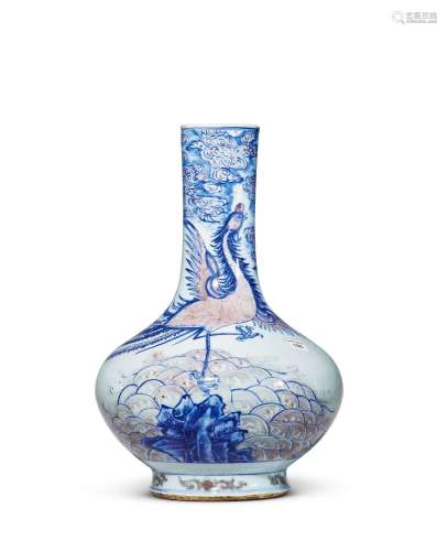 18世纪丨青花釉里红凤舞九天纹赏瓶