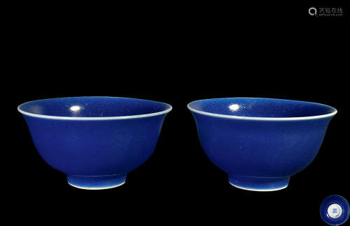 清代 藍釉茶碗一對
