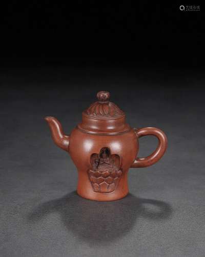 China old Yixing Clay Teapot Handcarved lotus buddha Purple ...