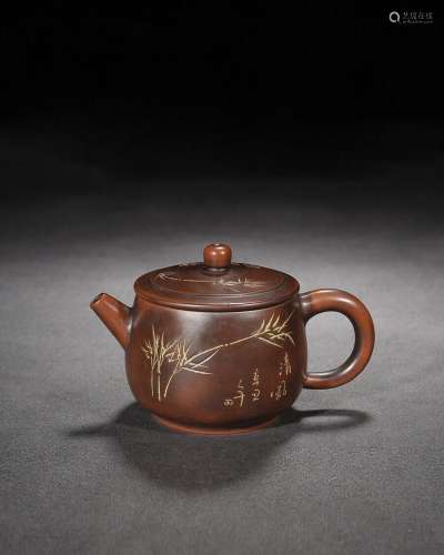 China Yixing Clay Teapot Handcarved bamboo pot Purple sand T...