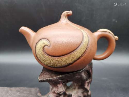 China old Yixing Clay Teapot Handmade wave pattern pots Purp...