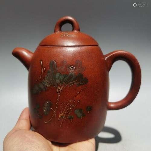 China old Yixing Clay Teapot handmade Mud painting Qin Quan ...