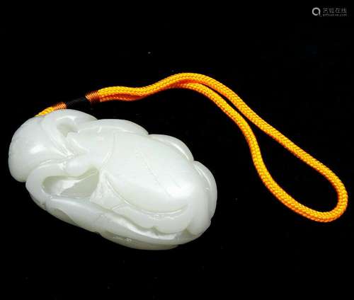 HeTian Jade Hand Carved EXTRA LARGE Pendant Fish & Lotus...