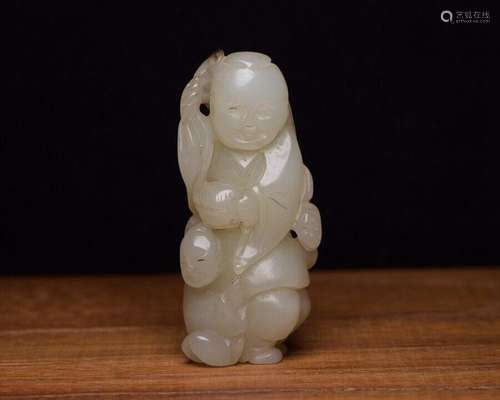 Chinese natural Hetian jade handcarved Upper Class people pe...