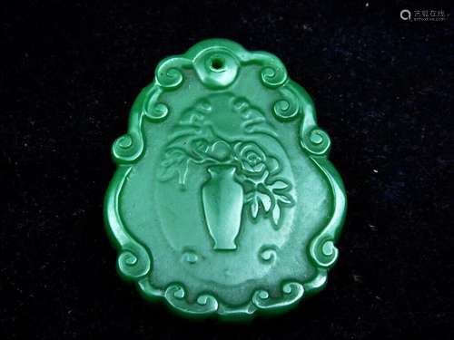 Gorgeous Green Jade Carved Flower Blossom Vase Pendant #0814...