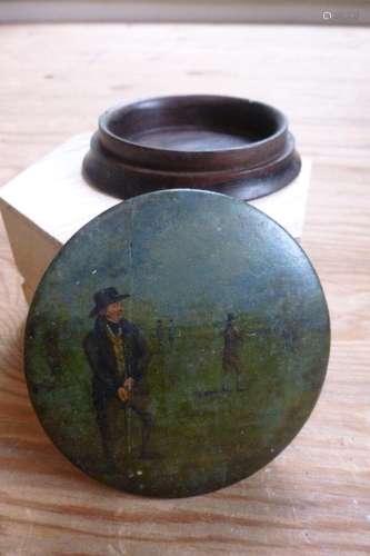 Vintage and Original Mahogany Snuff Box with  Hand Painting ...